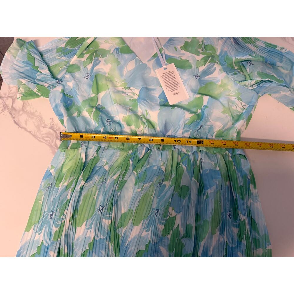 Grace Karin Floral Pleated Midi Dress Blue Green L NWT - Picture 7 of 8